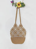 Women Granny Square Crochet Tote Bag, Boho Beach Shoulder Bag