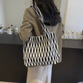Women’s Geometric Pattern Knit Tote Bag, Large Capacity Casual Shoulder Handbag