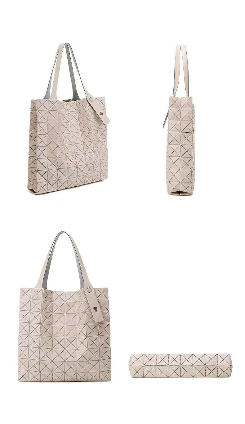 Geometric Origami Tote Bag, Grid Panel PVC Large Capacity Shoulder Handbag