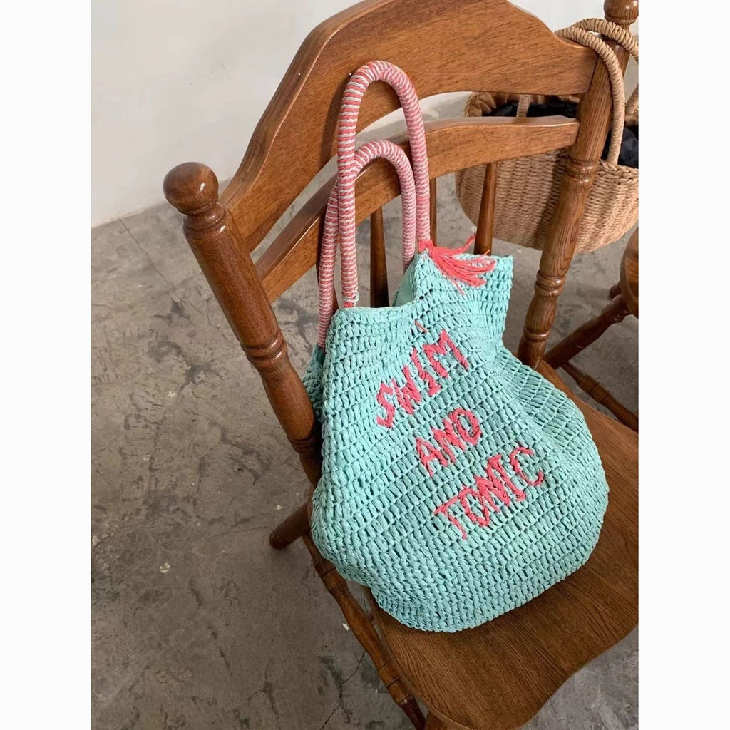 Large Capacity Straw Tote Bag, Woven Beach Shoulder Bag for Summer Vacation