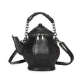 Teapot Shaped Novelty Crossbody Bag, Croc Embossed PVC 3D Fun Handbag with Chain Handle