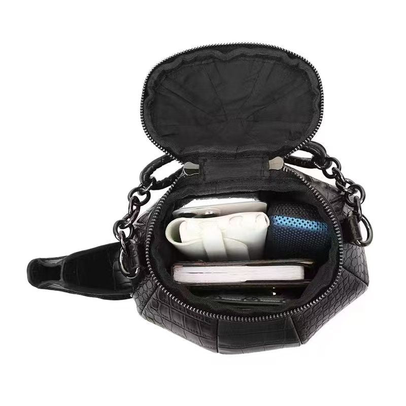 Teapot Shaped Novelty Crossbody Bag, Croc Embossed PVC 3D Fun Handbag with Chain Handle
